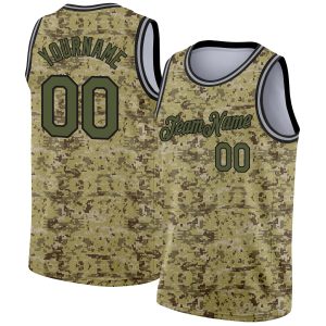 Camo Olive-Black 3D Authentic Salute To Service Personalized Basketball Jersey