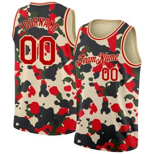 Camo Red-Cream 3D Authentic Salute To Service Personalized Basketball Jersey