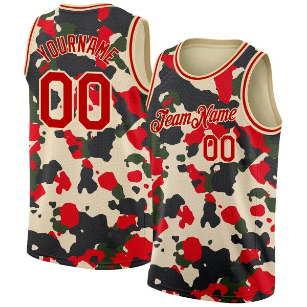 Camo Red-Cream 3D Authentic Salute To Service Personalized Basketball Jersey