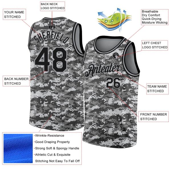 Camo Black-Gray 3D Authentic Salute To Service Personalized Basketball Jersey - Image 2