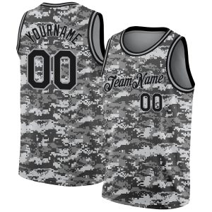 Camo Black-Gray 3D Authentic Salute To Service Personalized Basketball Jersey