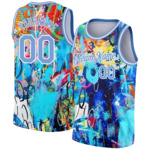 Graffiti Pattern Light Blue-White 3D Grunge Art Authentic Personalized Basketball Jersey