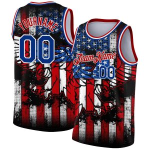 Black Royal-Red 3D Eagle American Flag Authentic Personalized Basketball Jersey
