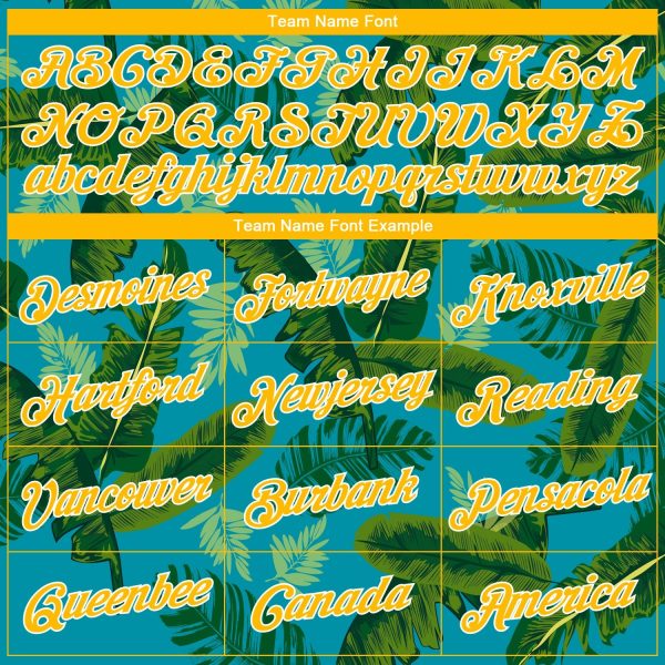 Teal Gold-White 3D Pattern Tropical Hawaii Leaves Authentic Personalized Basketball Jersey - Image 3
