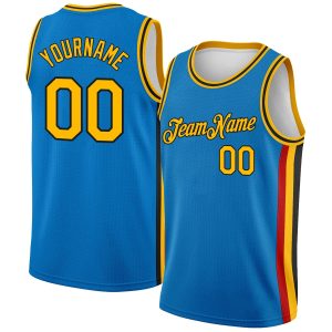 Blue Gold-Black Side Stripes Authentic City Edition Personalized Basketball Jersey