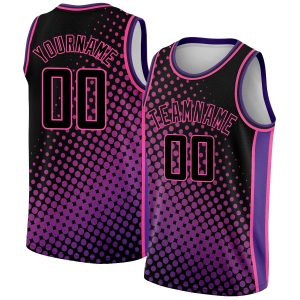 Black Pink-Purple Halftone Authentic City Edition Personalized Basketball Jersey