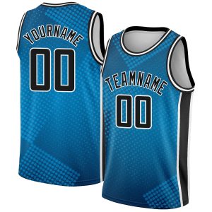 Blue Black-White Halftone Authentic City Edition Personalized Basketball Jersey