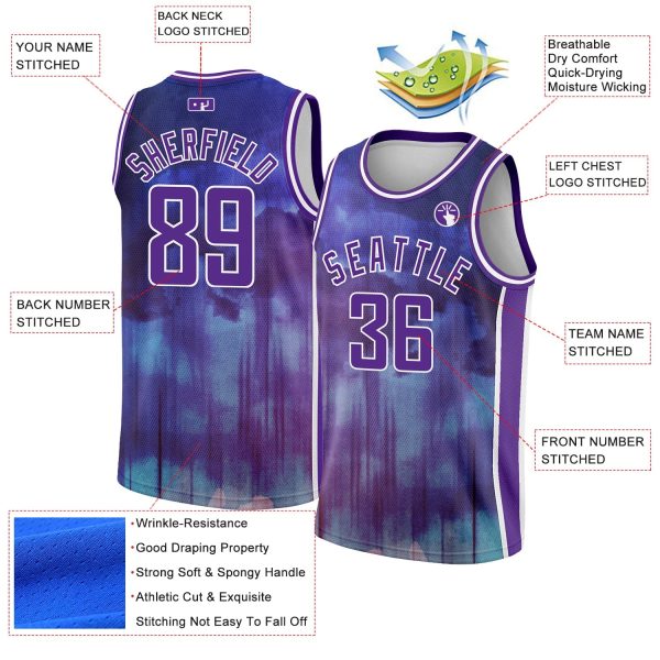 Purple White Abstract Watercolor Monsoon Authentic City Edition Personalized Basketball Jersey - Image 2