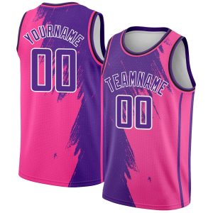 Pink Purple-White Abstract Brush Splash Authentic City Edition Personalized Basketball Jersey
