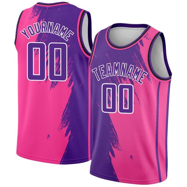 Pink Purple-White Abstract Brush Splash Authentic City Edition Personalized Basketball Jersey