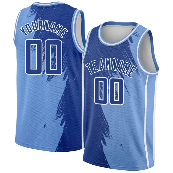 Light Blue Royal-White Abstract Brush Splash Authentic City Edition Personalized Basketball Jersey