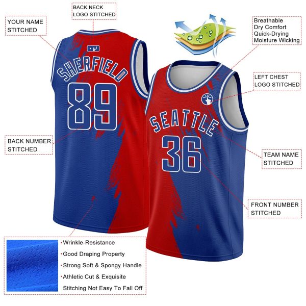 Royal Red-White Abstract Brush Splash Authentic City Edition Personalized Basketball Jersey - Image 2