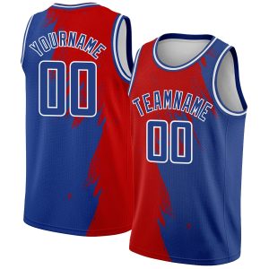 Royal Red-White Abstract Brush Splash Authentic City Edition Personalized Basketball Jersey