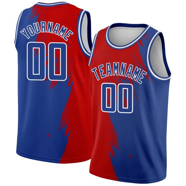 Royal Red-White Abstract Brush Splash Authentic City Edition Personalized Basketball Jersey