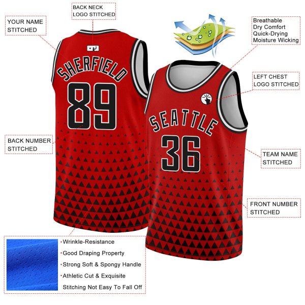 Red Black-White Triangle Shapes Authentic City Edition Personalized Basketball Jersey - Image 2