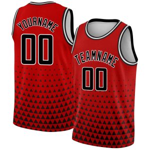 Red Black-White Triangle Shapes Authentic City Edition Personalized Basketball Jersey