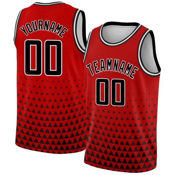 Red Black-White Triangle Shapes Authentic City Edition Personalized Basketball Jersey