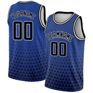Royal Black-White Triangle Shapes Authentic City Edition Personalized Basketball Jersey