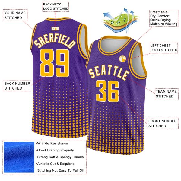 Purple Gold-White Halftone Authentic City Edition Personalized Basketball Jersey - Image 2