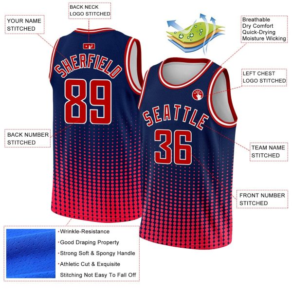 Navy Red-White Halftone Authentic City Edition Custom Basketball - Image 2