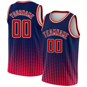 Navy Red-White Halftone Authentic City Edition Custom Basketball