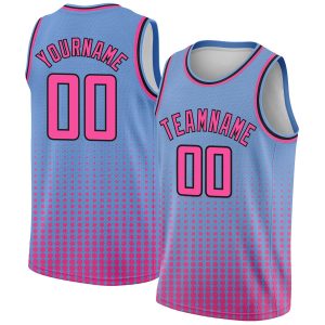Light Blue Pink-Black Halftone Authentic City Edition Personalized Basketball Jersey