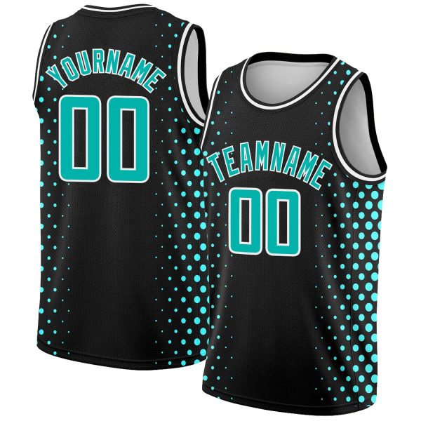 Black Aqua-White Halftone Authentic City Edition Personalized Basketball Jersey