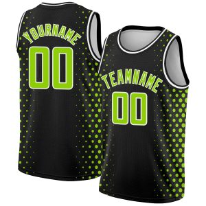 Black Neon Green-White Halftone Authentic City Edition Personalized Basketball Jersey