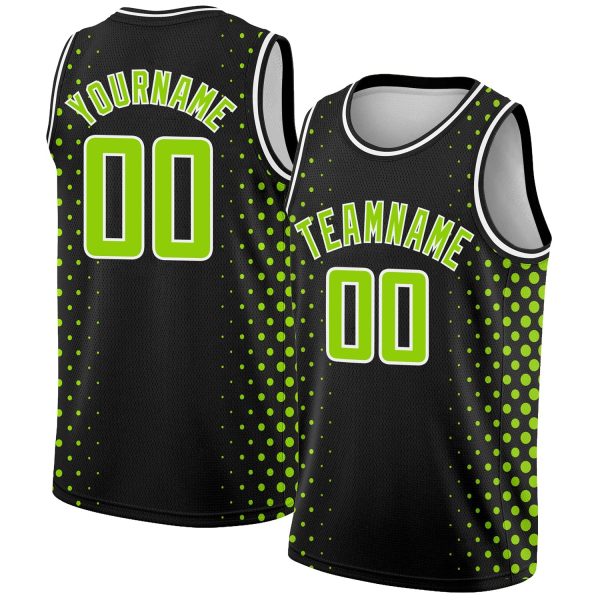 Black Neon Green-White Halftone Authentic City Edition Personalized Basketball Jersey