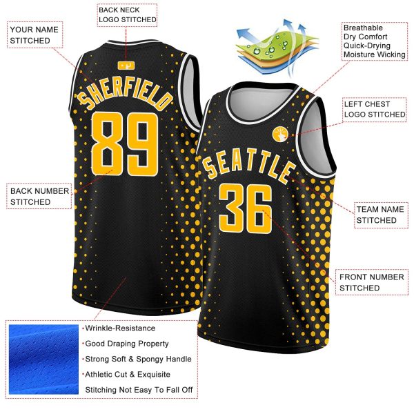 Black Gold-White Halftone Authentic City Edition Personalized Basketball Jersey - Image 2
