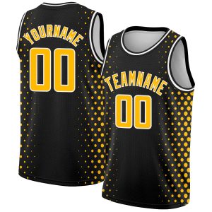 Black Gold-White Halftone Authentic City Edition Personalized Basketball Jersey