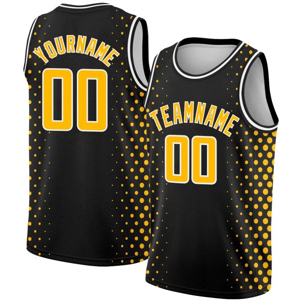 Black Gold-White Halftone Authentic City Edition Personalized Basketball Jersey