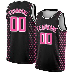 Black Pink-White Halftone Authentic City Edition Personalized Basketball Jersey