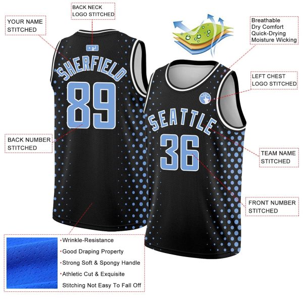 Black Light Blue-White Halftone Authentic City Edition Personalized Basketball Jersey - Image 2