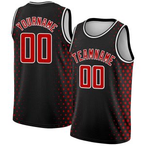 Black Red-White Halftone Authentic City Edition Personalized Basketball Jersey