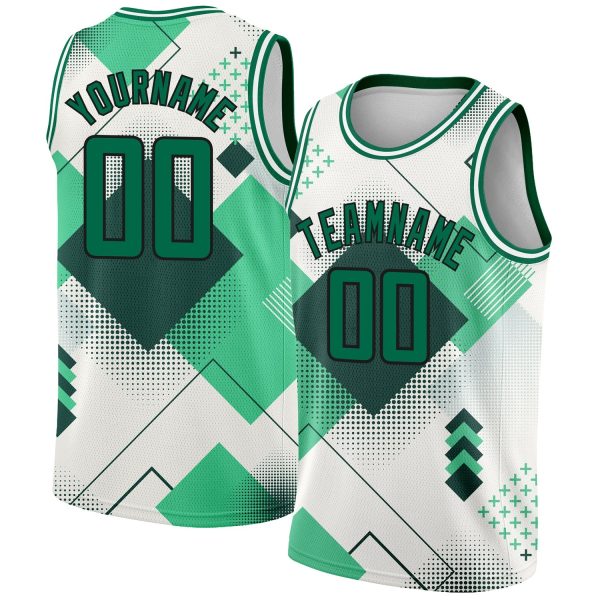 White Kelly Green-Black 3D Pattern Design Geometric Shapes Authentic City Edition Personalized Basketball Jersey