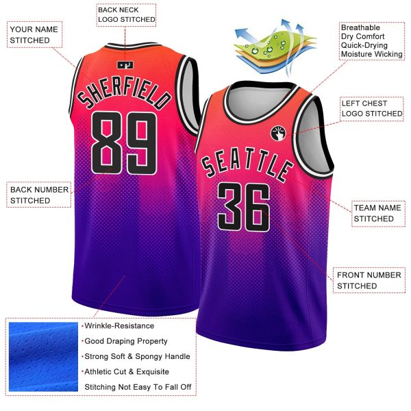 Neon Pink Black-Purple 3D Pattern Design Halftone Gradient Authentic City Edition Personalized Basketball Jersey - Image 2