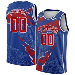 Royal Red-White 3D Pattern Design Torn Paper Style Authentic Personalized Basketball Jersey