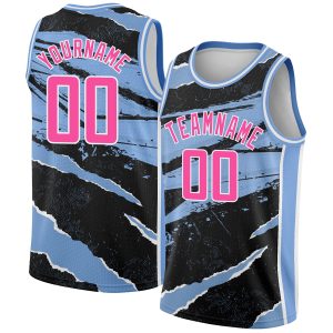 Black Pink-Light Blue 3D Pattern Design Torn Paper Style Authentic Personalized Basketball Jersey
