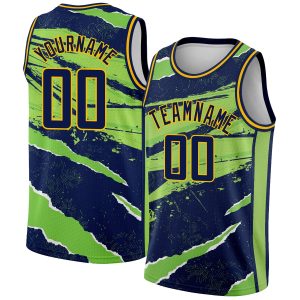 Navy Neon Green-Gold 3D Pattern Design Torn Paper Style Authentic Personalized Basketball Jersey