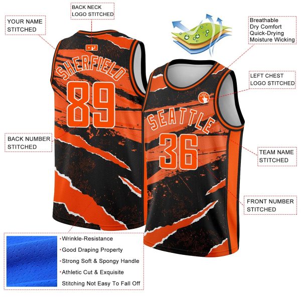 Black Orange-White 3D Pattern Design Torn Paper Style Authentic Personalized Basketball Jersey - Image 2