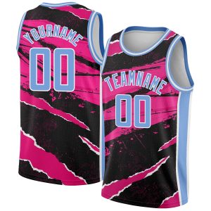 Black Light Blue-Pink 3D Pattern Design Torn Paper Style Authentic Personalized Basketball Jersey