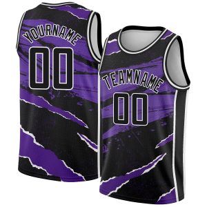 Black Purple-White 3D Pattern Design Torn Paper Style Authentic Personalized Basketball Jersey
