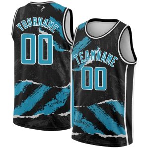 Black Panther Blue-White 3D Pattern Design Torn Paper Style Authentic Personalized Basketball Jersey
