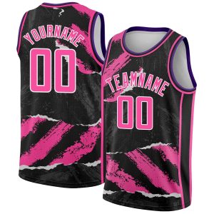 Black Pink-White 3D Pattern Design Torn Paper Style Authentic Personalized Basketball Jersey