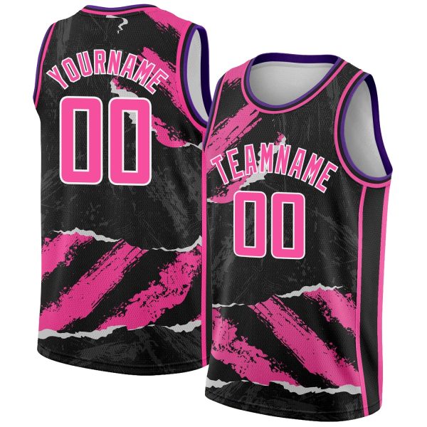 Black Pink-White 3D Pattern Design Torn Paper Style Authentic Personalized Basketball Jersey