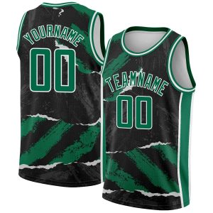 Black Kelly Green-White 3D Pattern Design Torn Paper Style Authentic Personalized Basketball Jersey