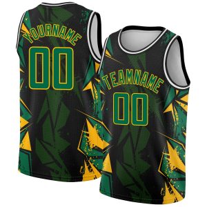 Black Kelly Green-Gold 3D Pattern Design Geometric Shapes Authentic Custom  Basketball Jersey