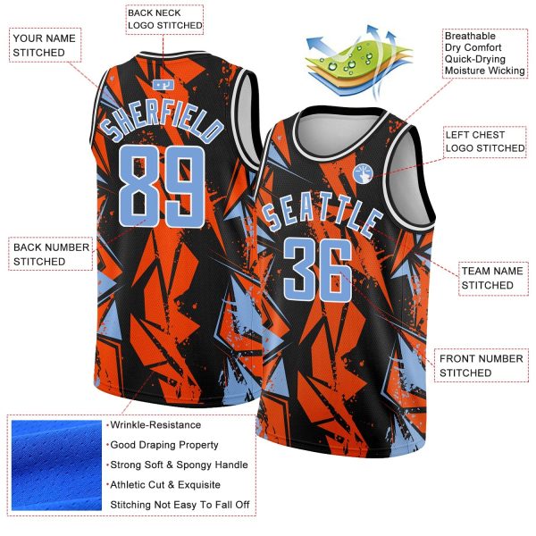 Black Light Blue-Orange 3D Pattern Design Geometric Shapes Authentic Personalized Basketball Jersey - Image 2