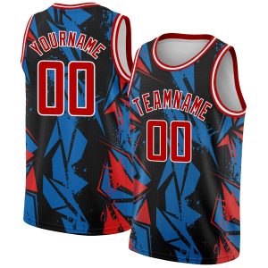 Black Red-Blue 3D Pattern Design Geometric Shapes Authentic Personalized Basketball Jersey